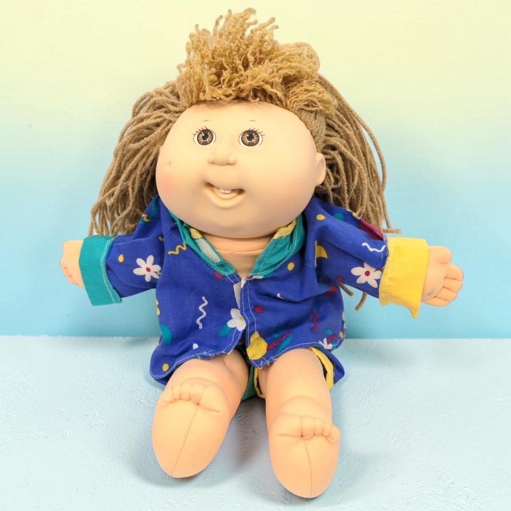 VTG Cabbage Patch Kids Pretty Crimp n Curl Doll 1991 Hasbro Blonde Yarn Hair CPK